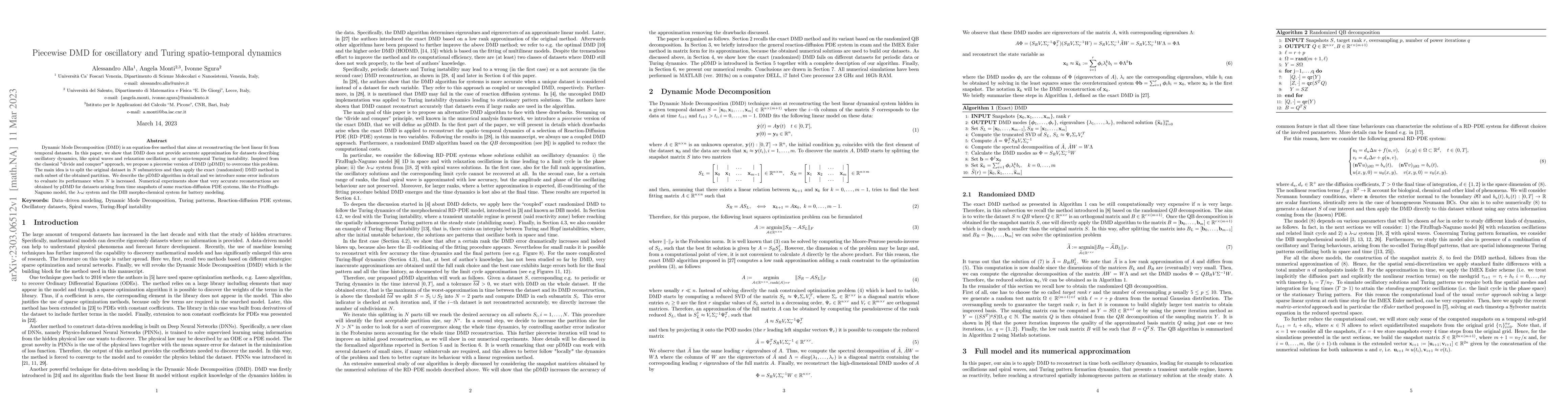 Thumbnail for Piecewise DMD for oscillatory and Turing spatio-temporal dynamics