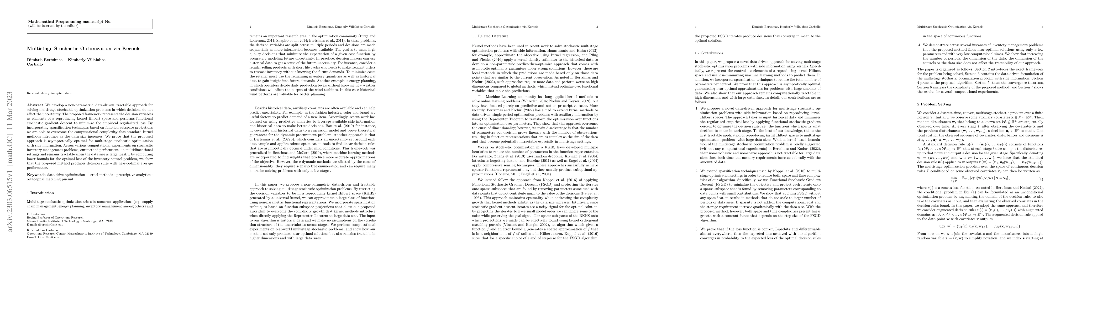 Thumbnail for Multistage Stochastic Optimization via Kernels