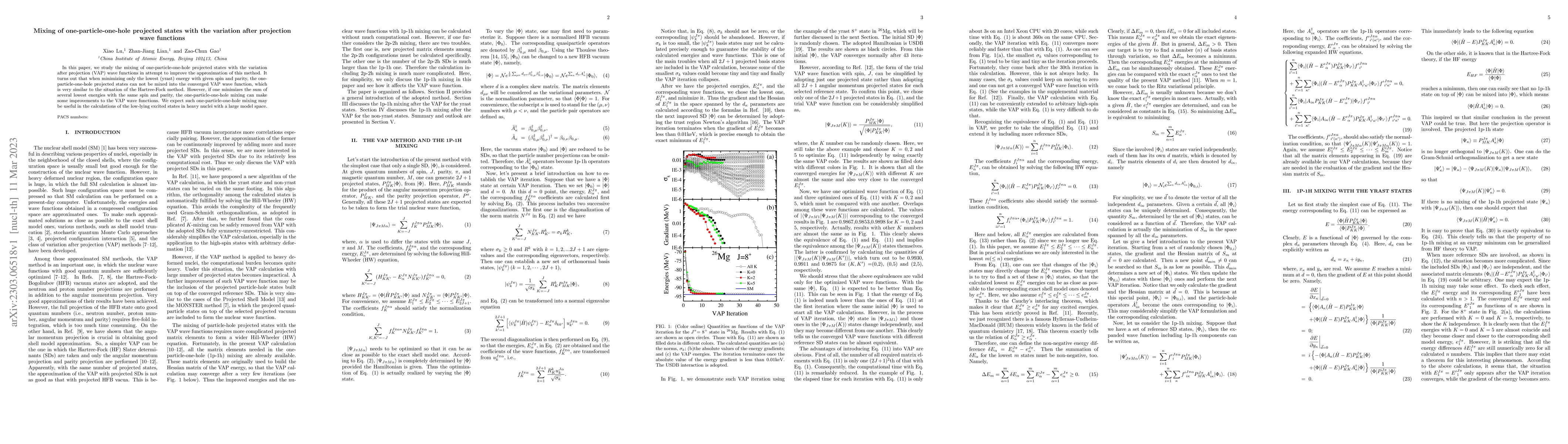 Thumbnail for Mixing of one-particle-one-hole projected states with the variation
  after projection wave functions