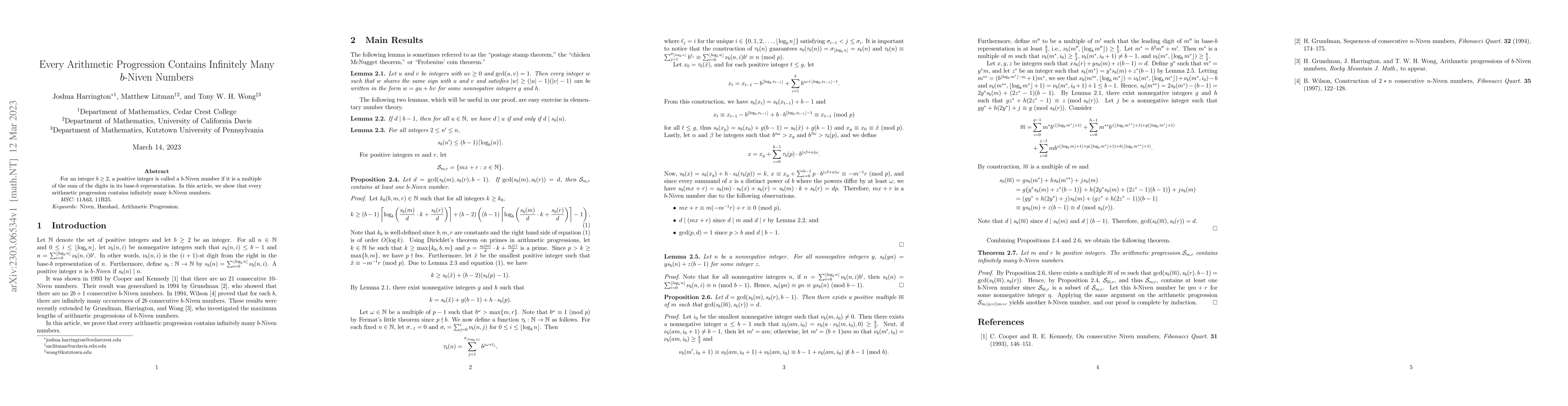 Thumbnail for Every arithmetic progression contains infinitely many $b$-Niven numbers