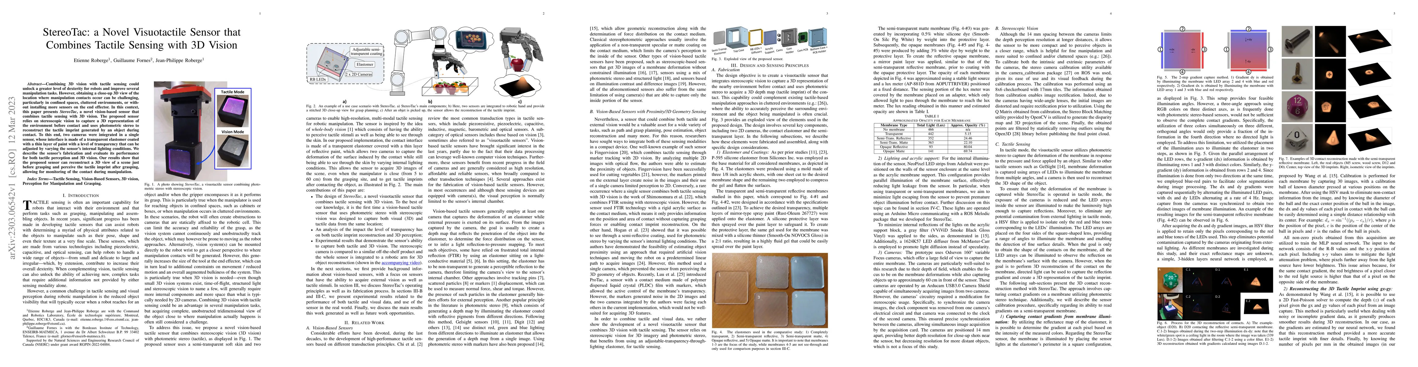 Thumbnail for StereoTac: a Novel Visuotactile Sensor that Combines Tactile Sensing
  with 3D Vision