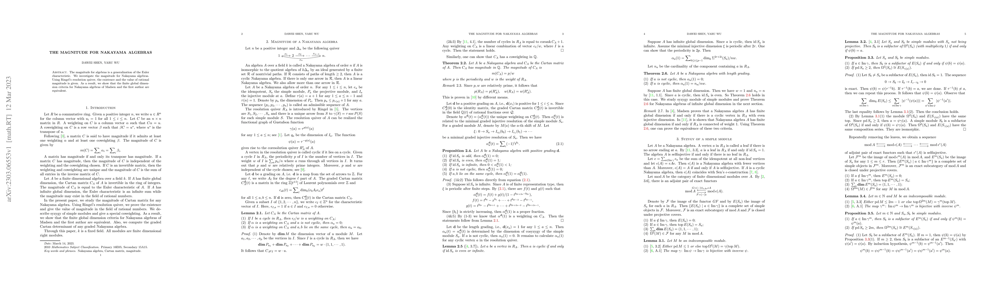 Thumbnail for The magnitude for Nakayama algebras