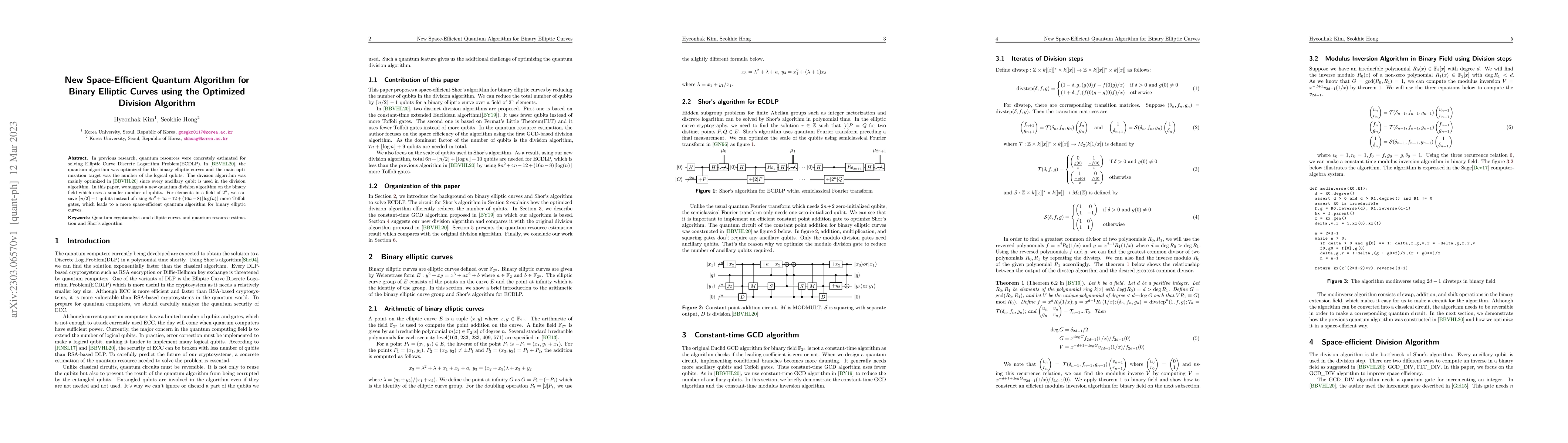 Thumbnail for New Space-Efficient Quantum Algorithm for Binary Elliptic Curves using
  the Optimized Division Algorithm