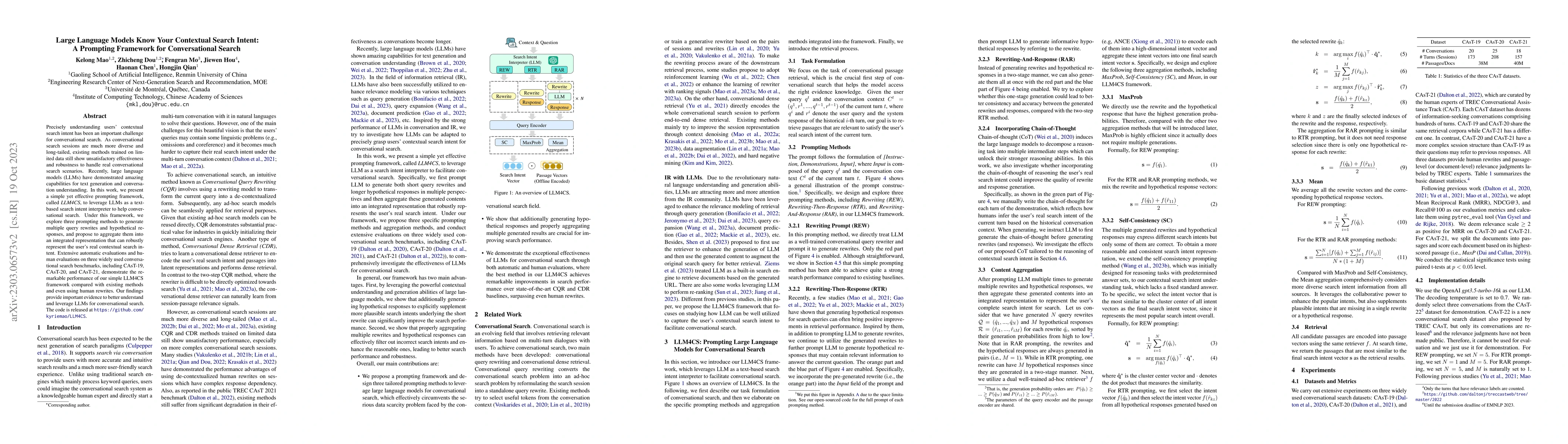 Thumbnail for Large Language Models Know Your Contextual Search Intent: A Prompting
  Framework for Conversational Search