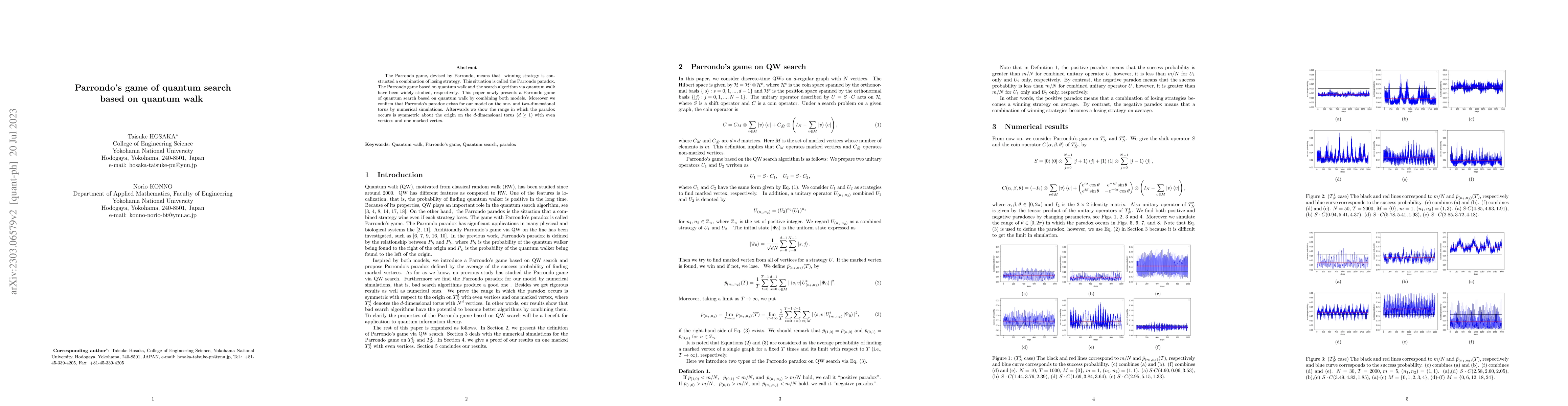 Thumbnail for Parrondo's game of quantum search based on quantum walk