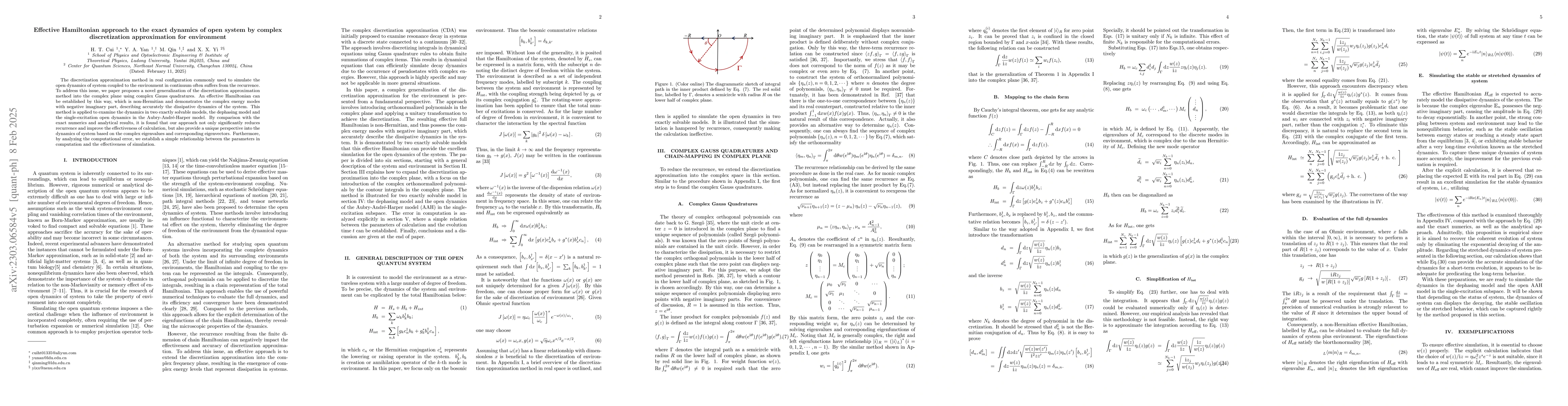 Thumbnail for Effective Hamiltonian approach to the exact dynamics of open system by
  complex discretization approximation for environment