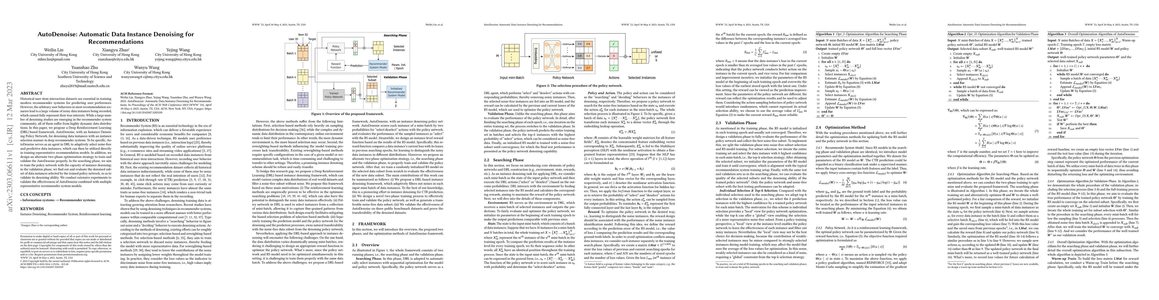 Thumbnail for AutoDenoise: Automatic Data Instance Denoising for Recommendations