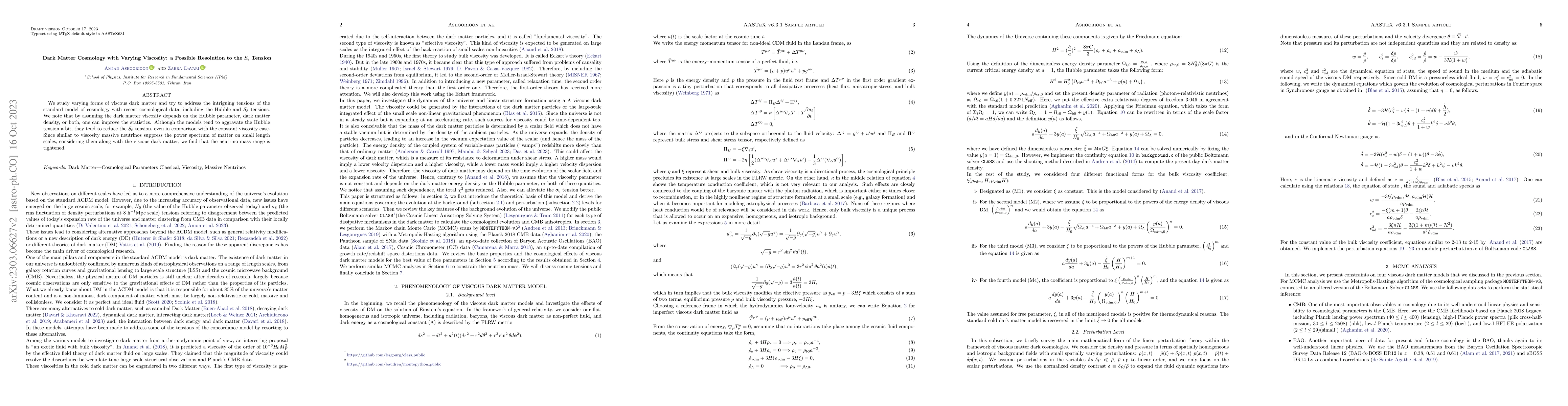 Thumbnail for Dark Matter Cosmology with Varying Viscosity: a Possible Resolution to
  the $S_8$ Tension