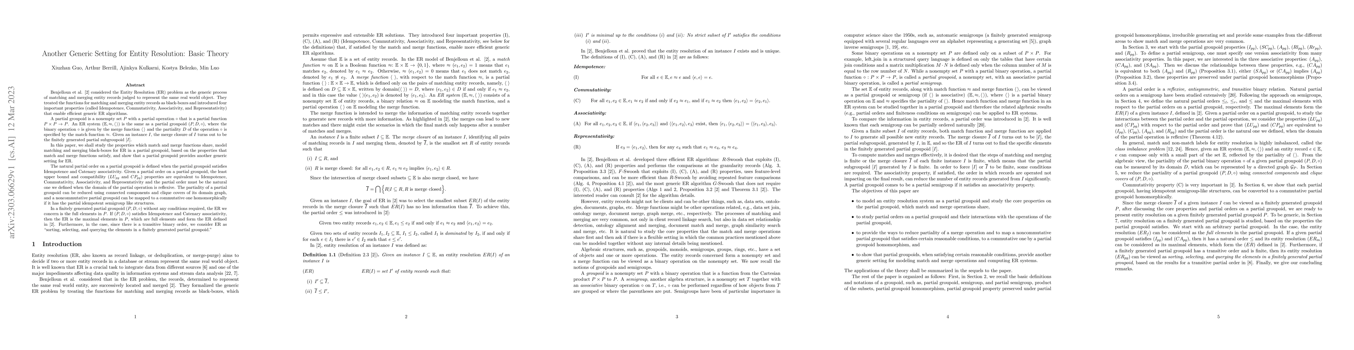 Thumbnail for Another Generic Setting for Entity Resolution: Basic Theory