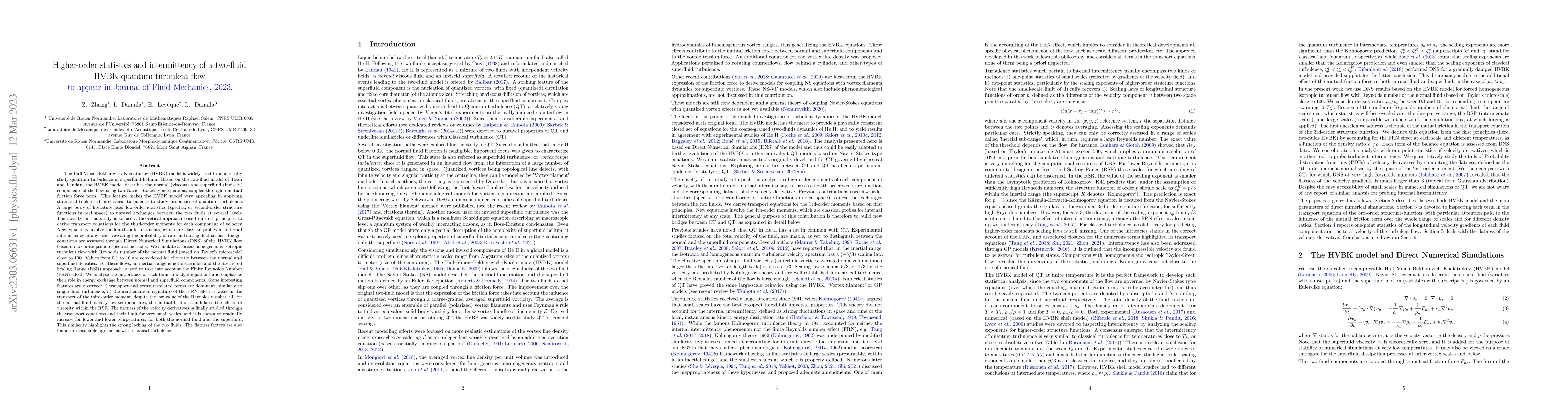 Thumbnail for Higher-order statistics and intermittency of a two-fluid HVBK quantum
  turbulent flow