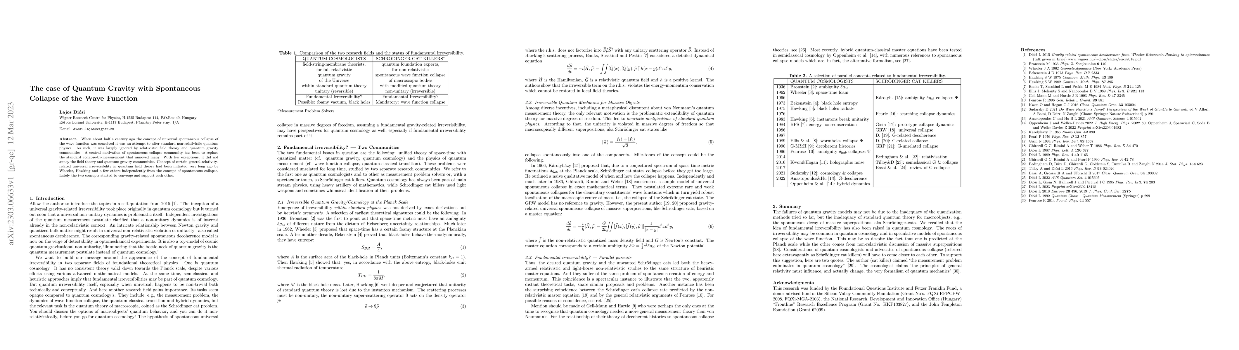 Thumbnail for The case of Quantum Gravity with Spontaneous Collapse of the Wave
  Function