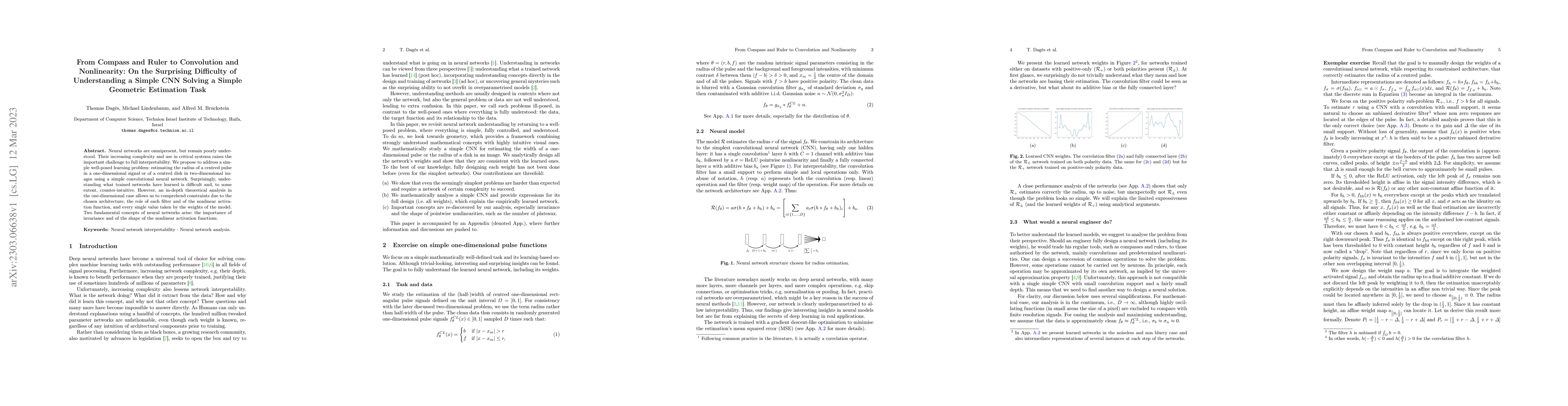 Thumbnail for From Compass and Ruler to Convolution and Nonlinearity: On the
  Surprising Difficulty of Understanding a Simple CNN Solving a Simple
  Geometric Estimation Task