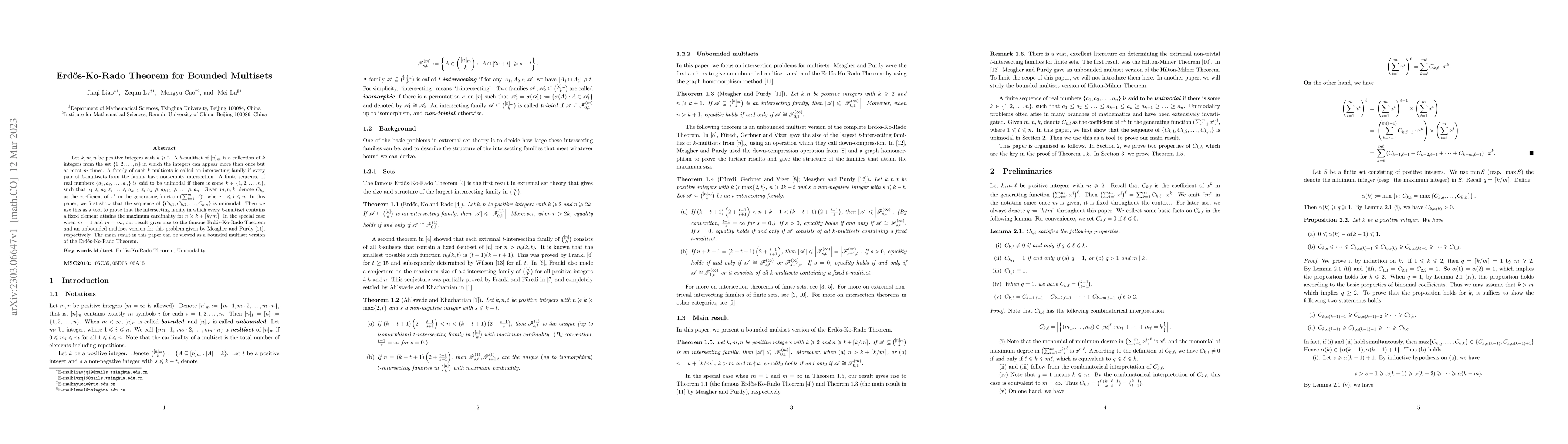 Thumbnail for Erd\H{o}s-Ko-Rado Theorem for Bounded Multisets