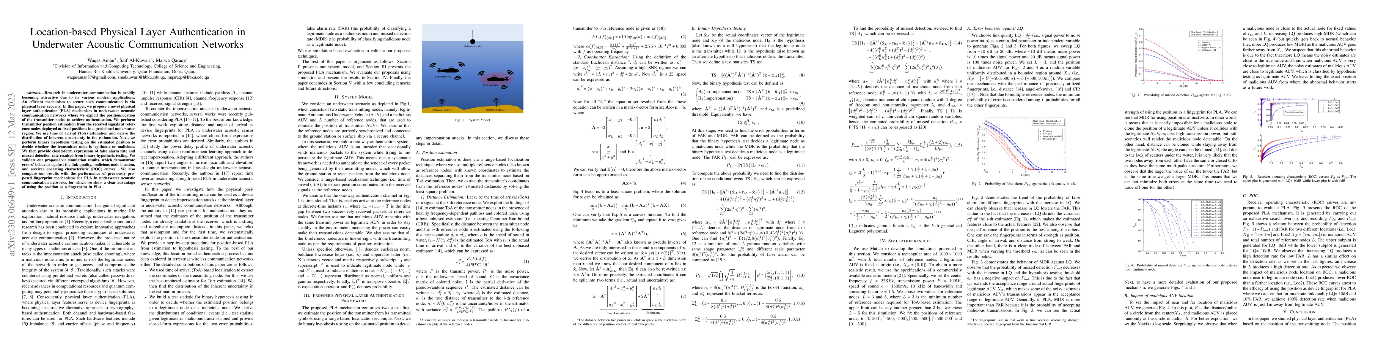 Thumbnail for Location-based Physical Layer Authentication in Underwater Acoustic
  Communication Networks
