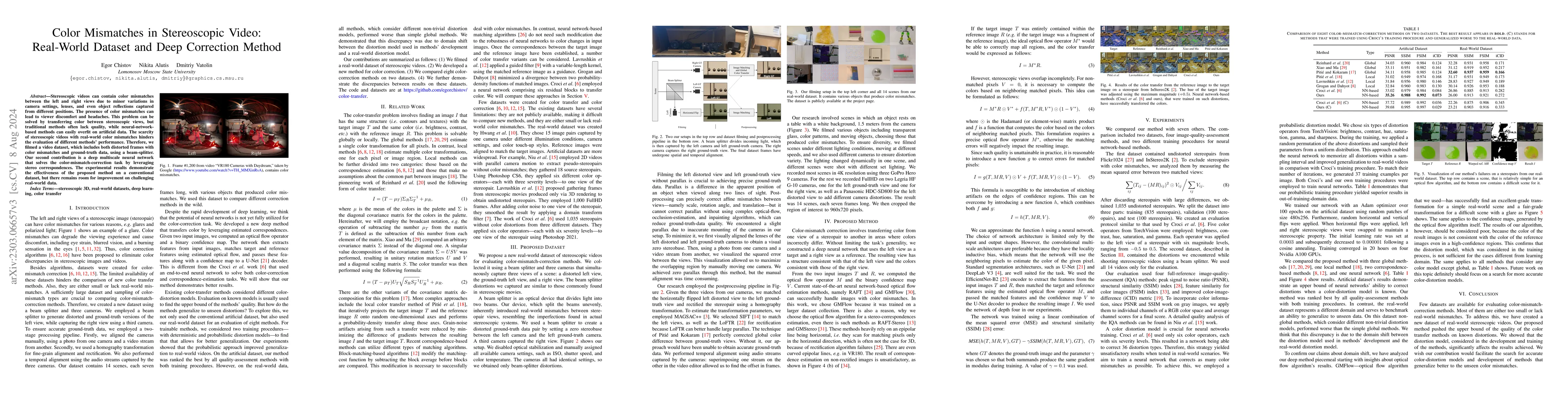 Thumbnail for Color Mismatches in Stereoscopic Video: Real-World Dataset and Deep
  Correction Method