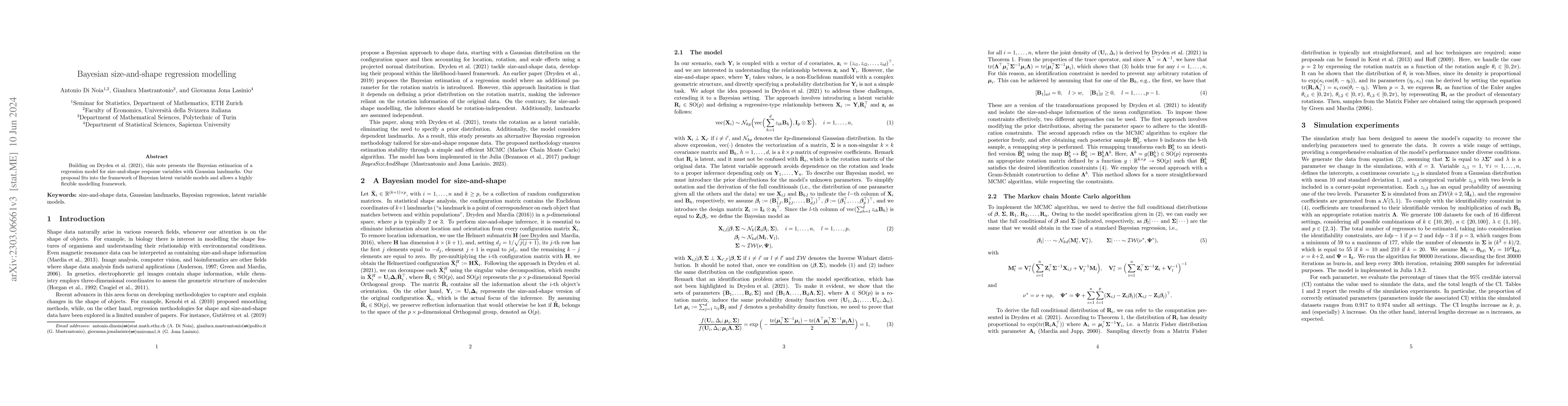 Thumbnail for Bayesian size-and-shape regression modelling
