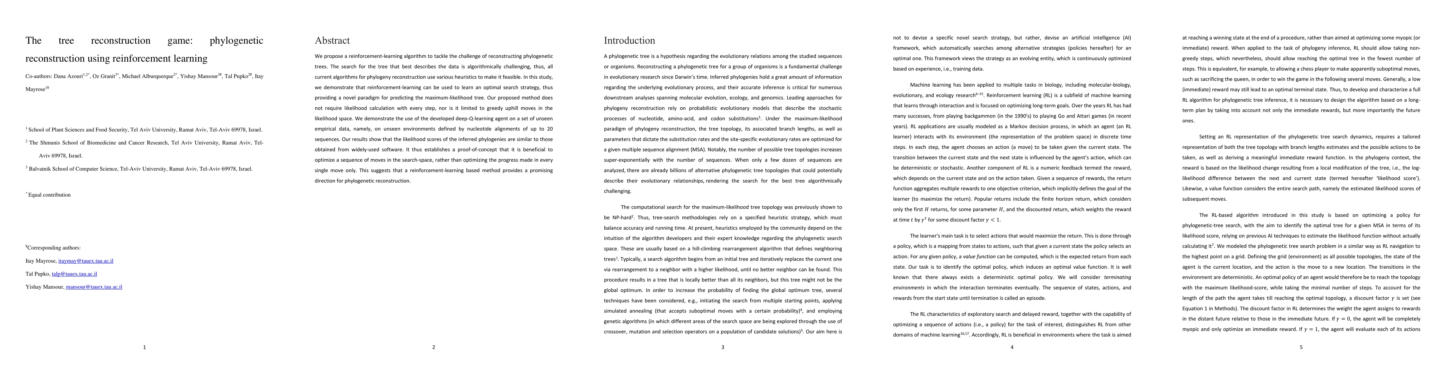 Thumbnail for The tree reconstruction game: phylogenetic reconstruction using
  reinforcement learning