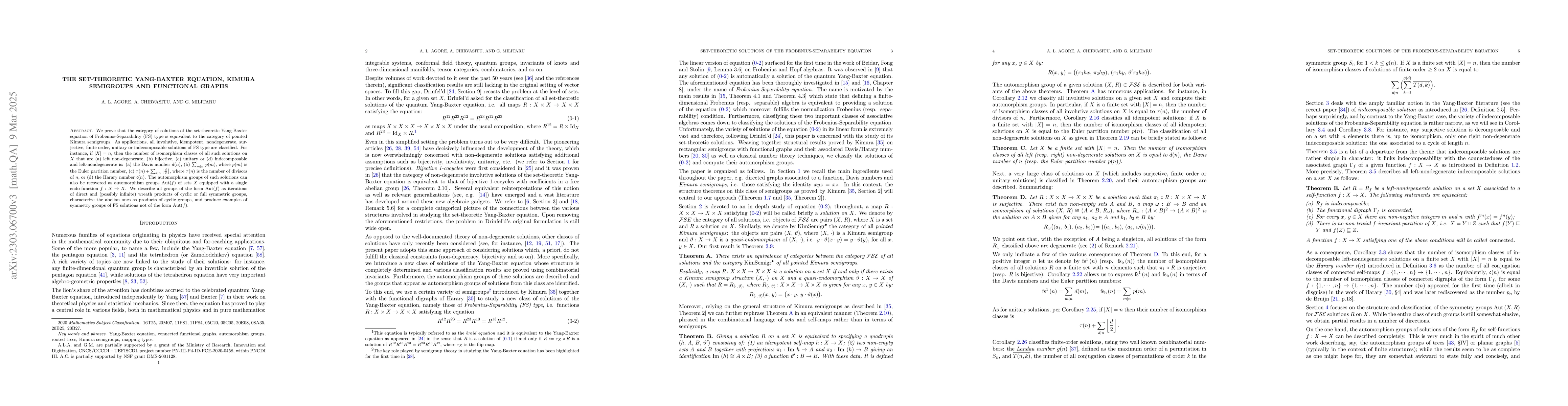 Thumbnail for The set-theoretic Yang-Baxter equation, Kimura semigroups and functional
  graphs