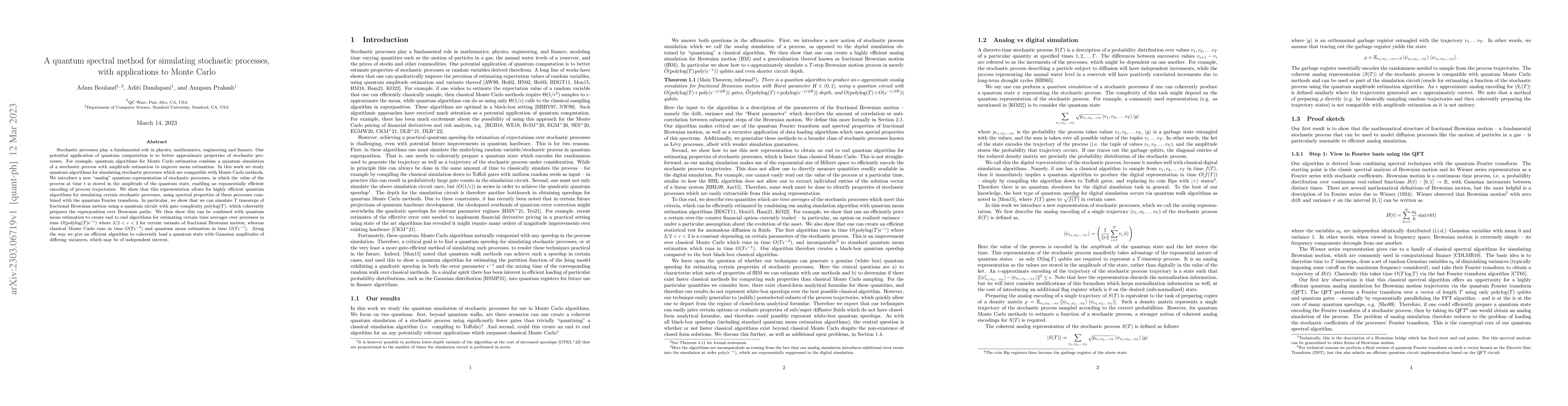 Thumbnail for A quantum spectral method for simulating stochastic processes, with
  applications to Monte Carlo