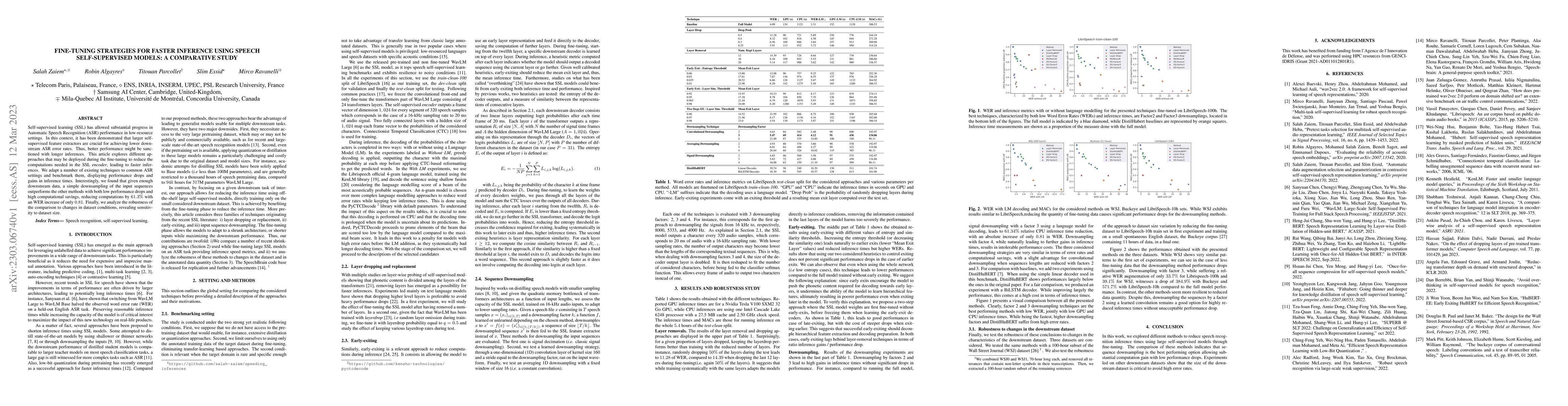 Thumbnail for Fine-tuning Strategies for Faster Inference using Speech Self-Supervised
  Models: A Comparative Study