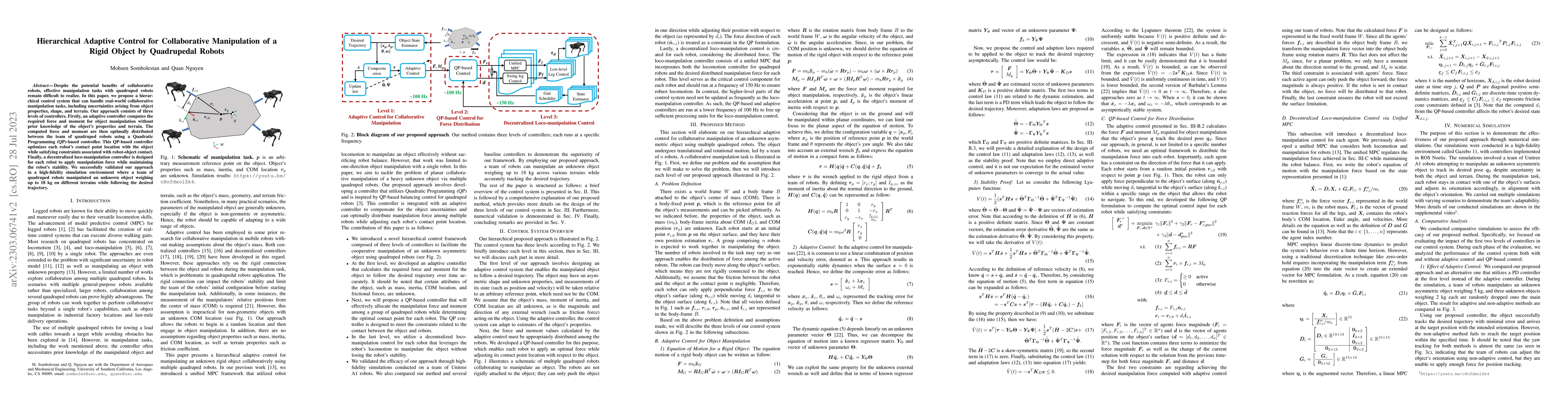Thumbnail for Hierarchical Adaptive Control for Collaborative Manipulation of a Rigid
  Object by Quadrupedal Robots