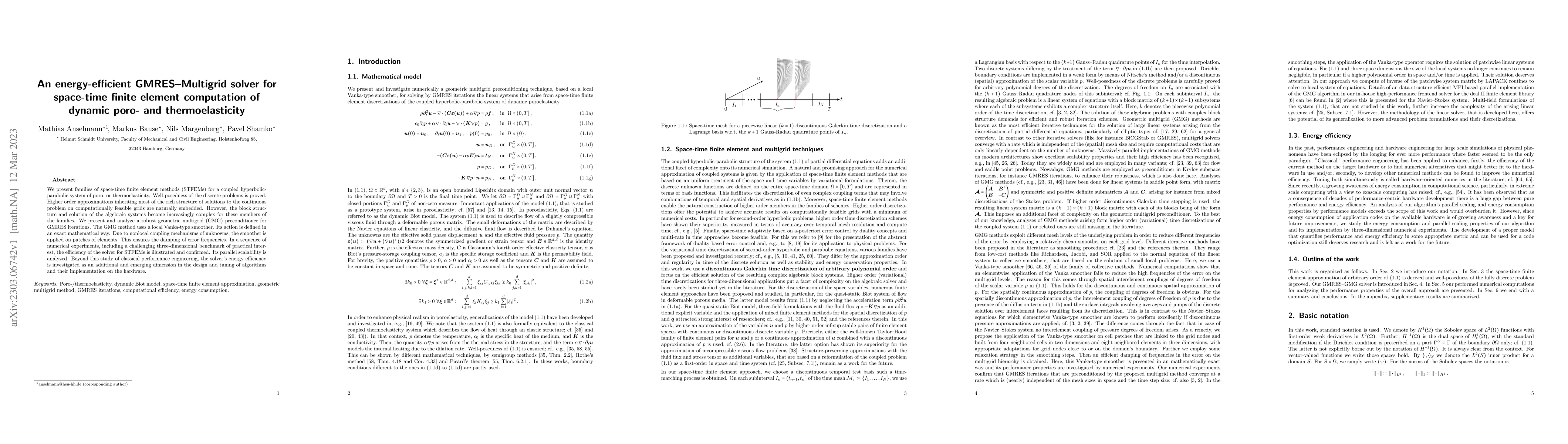 Thumbnail for An energy-efficient GMRES-Multigrid solver for space-time finite element
  computation of dynamic poro- and thermoelasticity