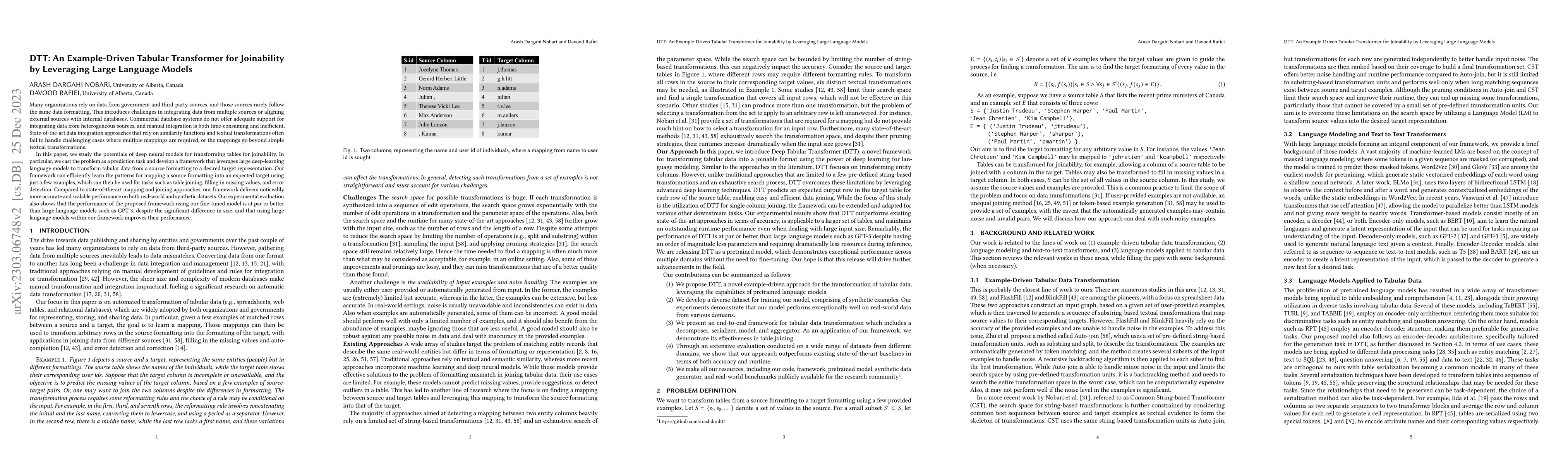 Thumbnail for DTT: An Example-Driven Tabular Transformer for Joinability by Leveraging
  Large Language Models