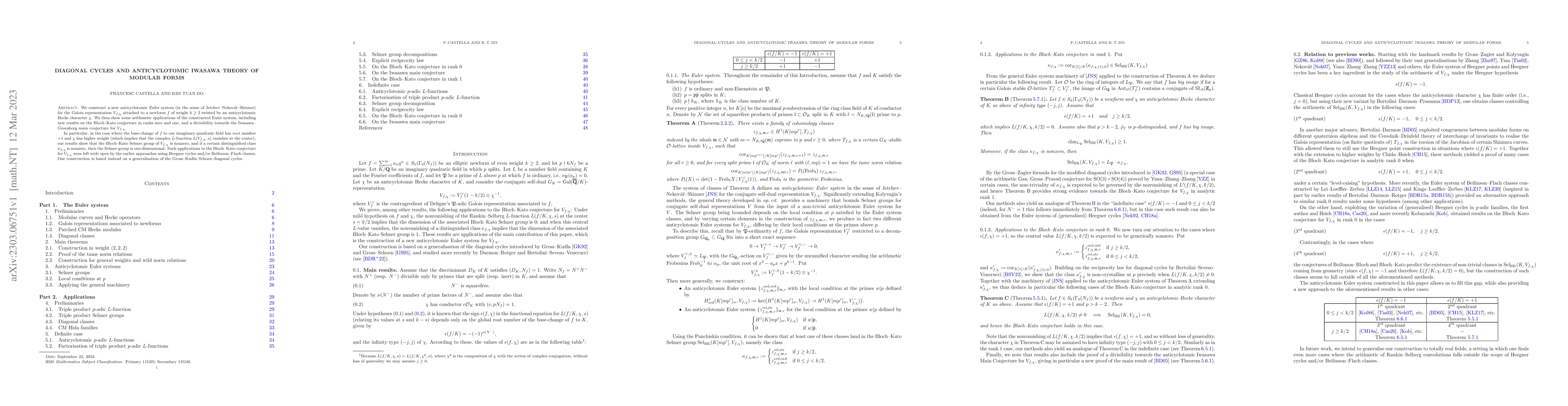 Thumbnail for Diagonal cycles and anticyclotomic Iwasawa theory of modular forms
