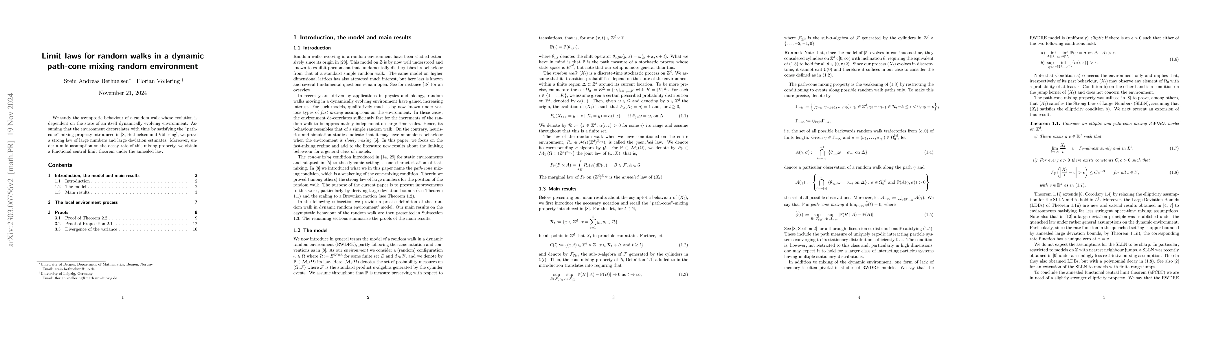 Thumbnail for Limit laws for random walks in a dynamic path-cone mixing random
  environment