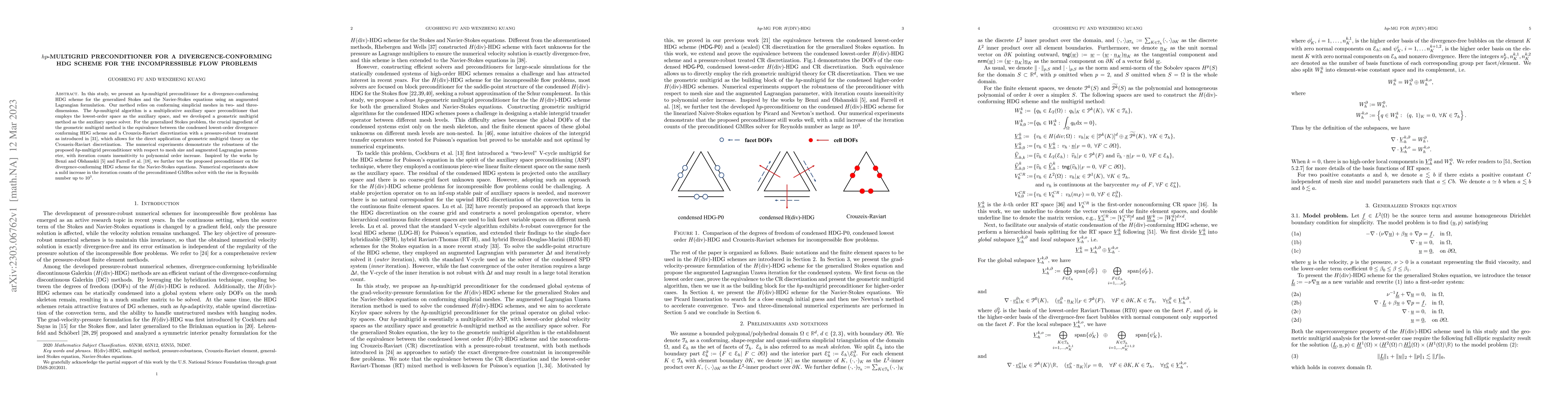 Thumbnail for $hp$-Multigrid preconditioner for a divergence-conforming HDG scheme for
  the incompressible flow problems