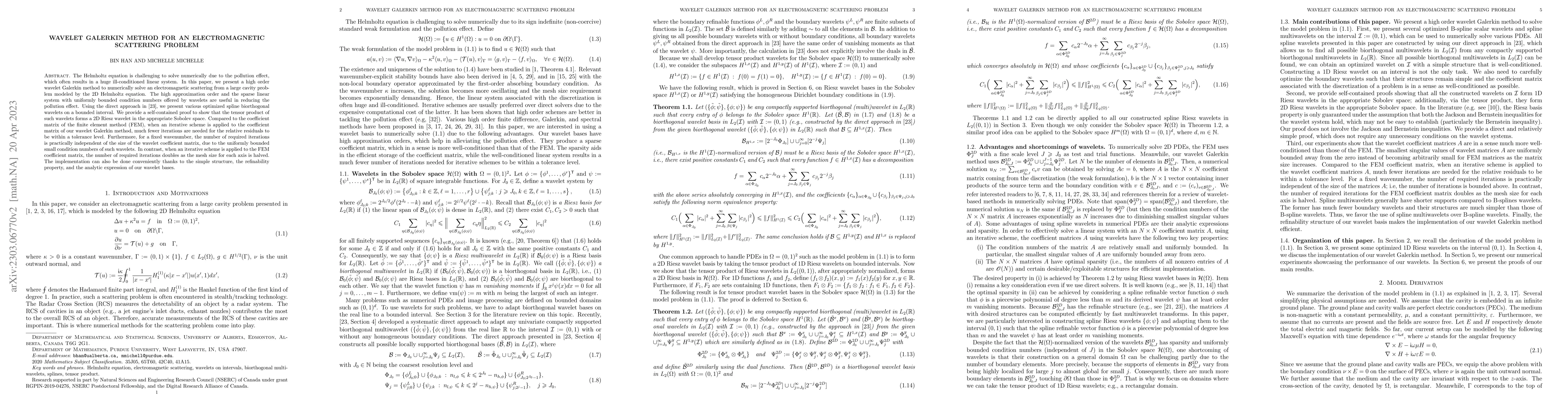 Thumbnail for Wavelet Galerkin Method for an Electromagnetic Scattering Problem