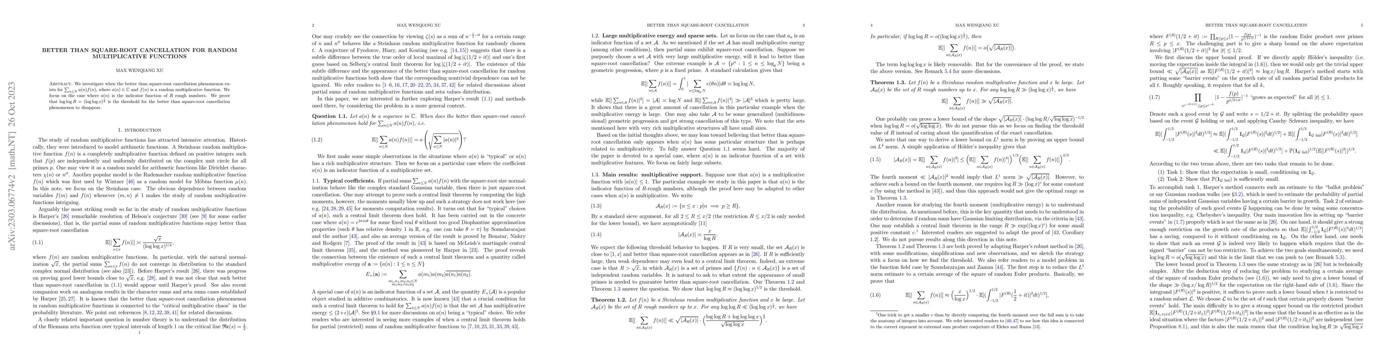 Thumbnail for Better than square-root cancellation for random multiplicative functions