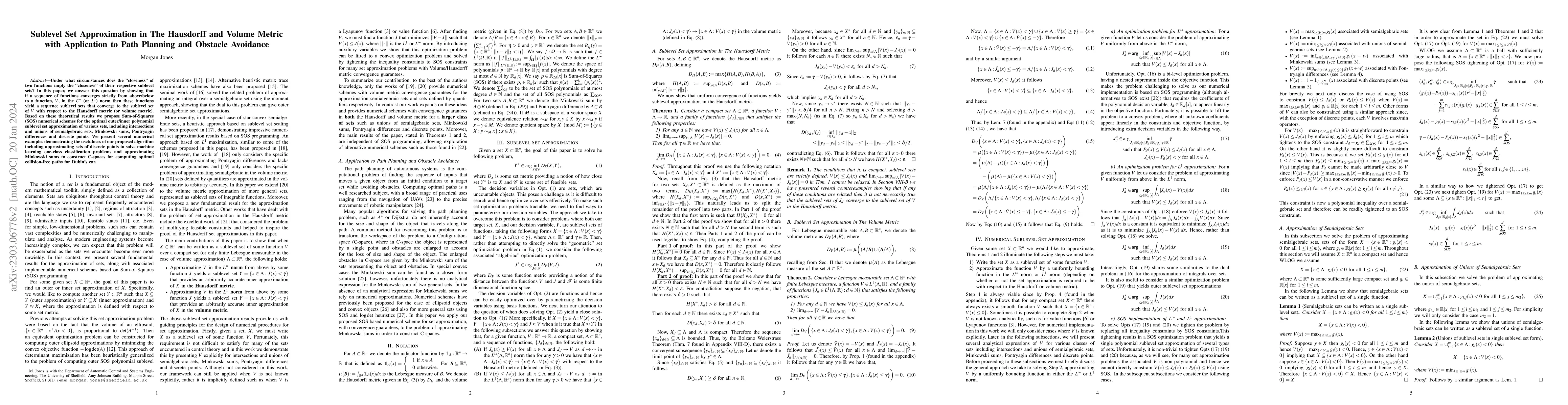 Thumbnail for Sublevel Set Approximation in The Hausdorff and Volume Metric with
  Application to Path Planning and Obstacle Avoidance