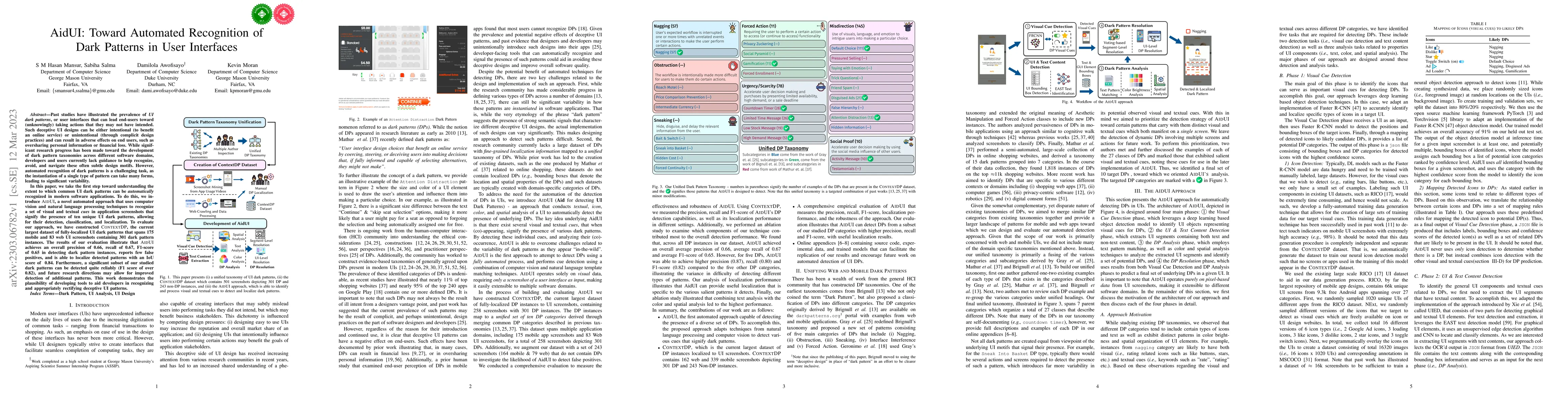 Thumbnail for AidUI: Toward Automated Recognition of Dark Patterns in User Interfaces