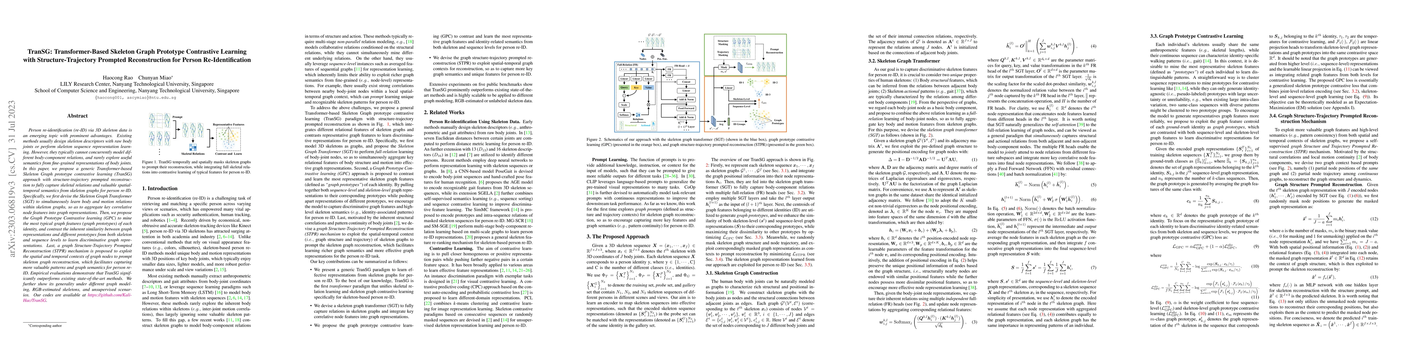 Thumbnail for TranSG: Transformer-Based Skeleton Graph Prototype Contrastive Learning
  with Structure-Trajectory Prompted Reconstruction for Person
  Re-Identification