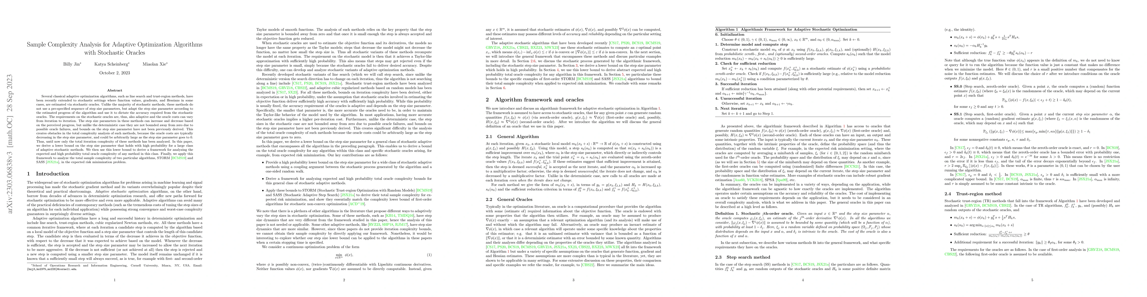Thumbnail for Sample Complexity Analysis for Adaptive Optimization Algorithms with
  Stochastic Oracles