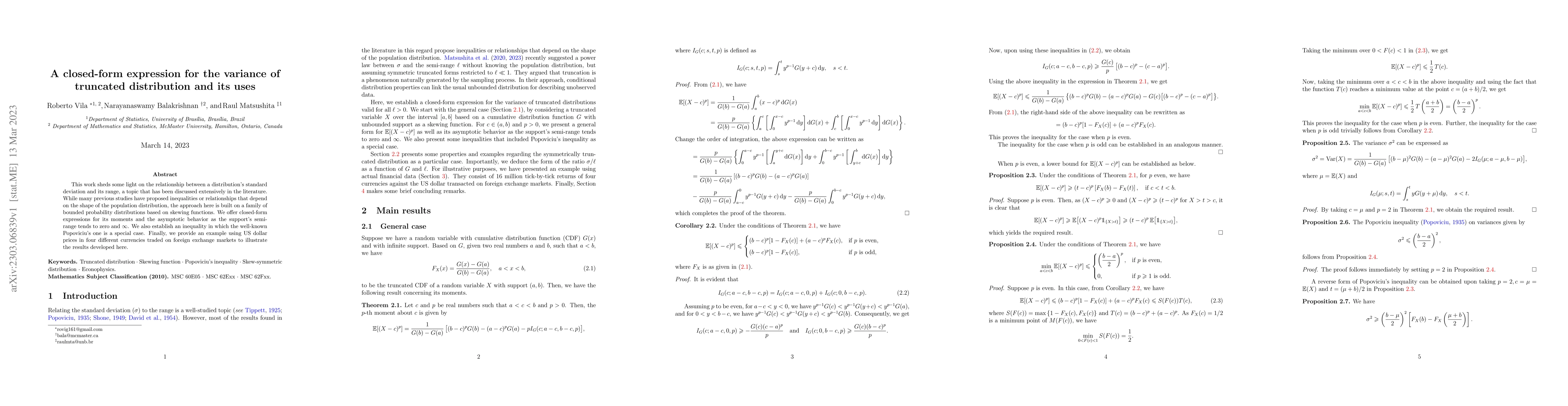 Thumbnail for A closed-form expression for the variance of truncated distribution and
  its uses