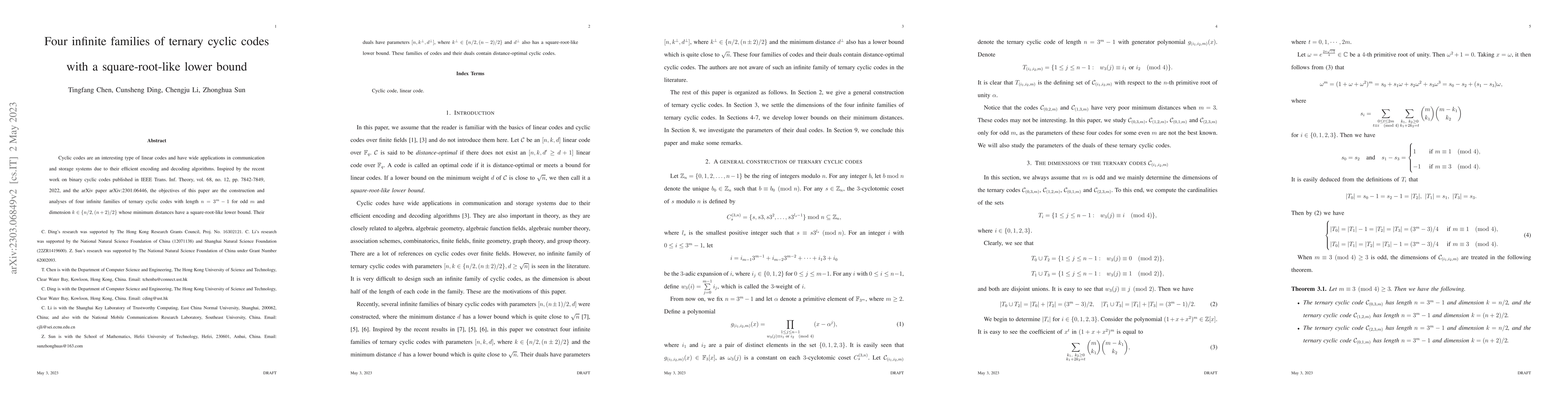Thumbnail for Four infinite families of ternary cyclic codes with a square-root-like
  lower bound