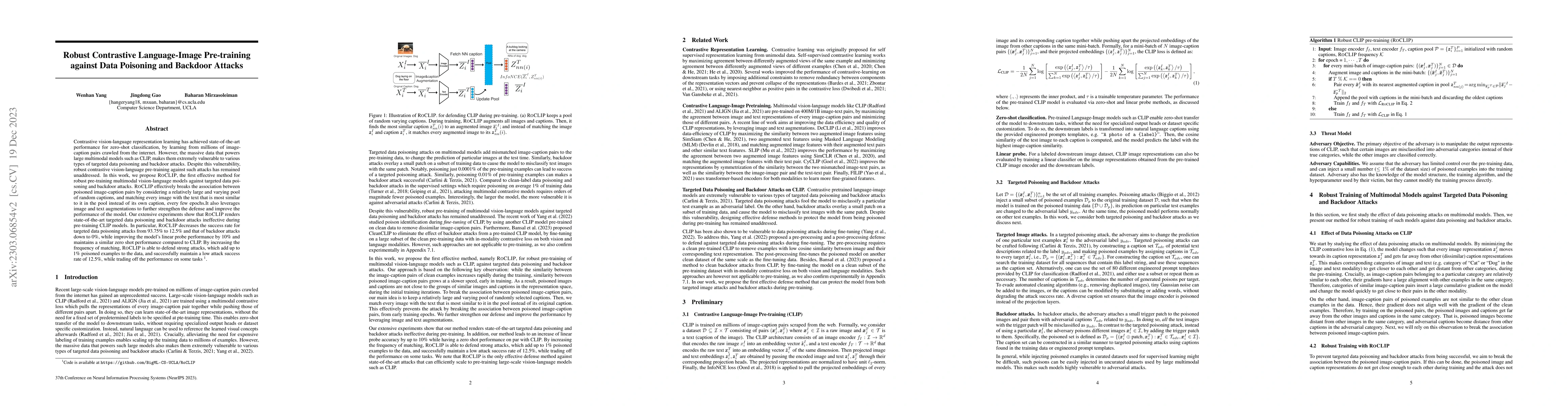 Thumbnail for Robust Contrastive Language-Image Pre-training against Data Poisoning
  and Backdoor Attacks