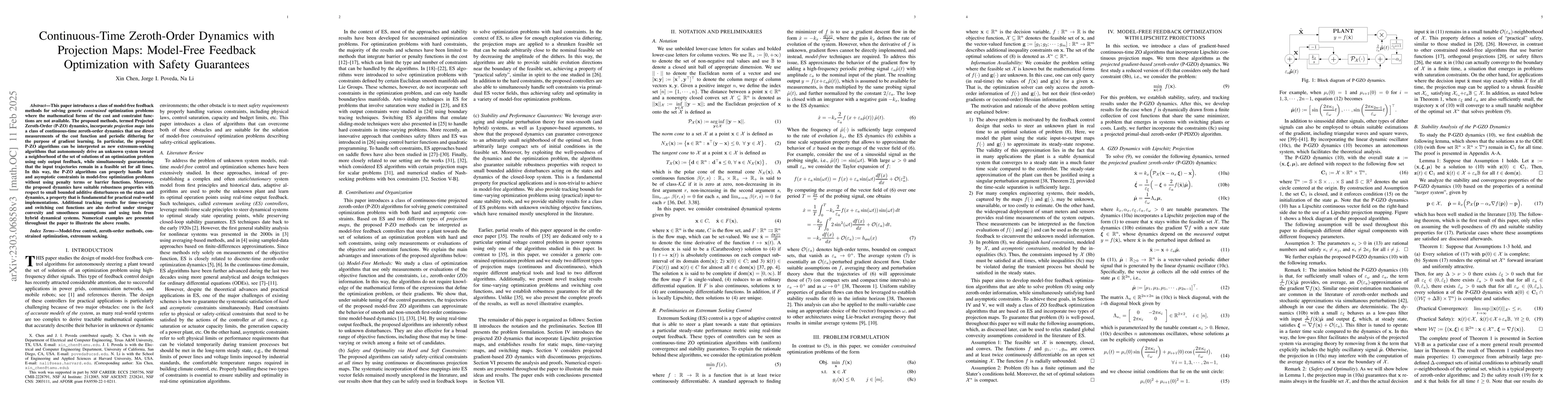 Thumbnail for Continuous-Time Zeroth-Order Dynamics with Projection Maps: Model-Free
  Feedback Optimization with Safety Guarantees