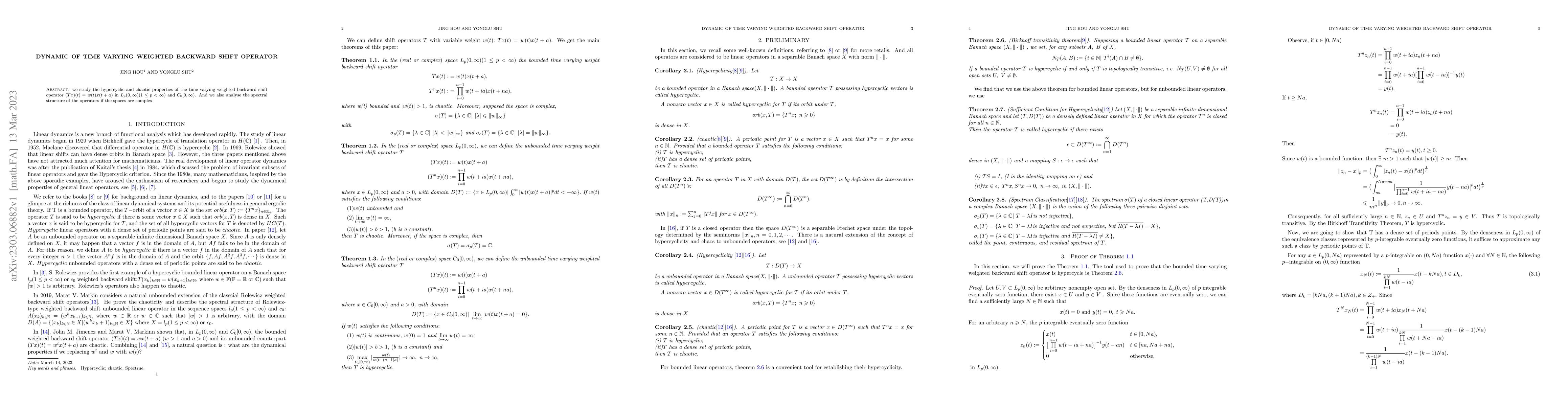 Thumbnail for Dynamic of Time Varying Weighted Backward Shift Operator