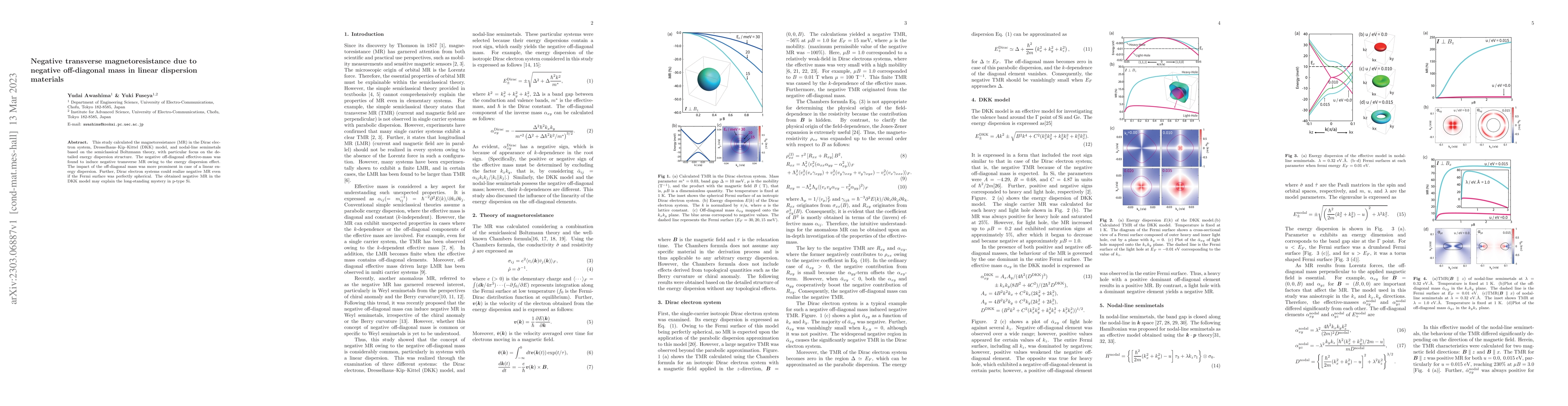 Thumbnail for Negative transverse magnetoresistance due to negative off-diagonal mass
  in linear dispersion materials