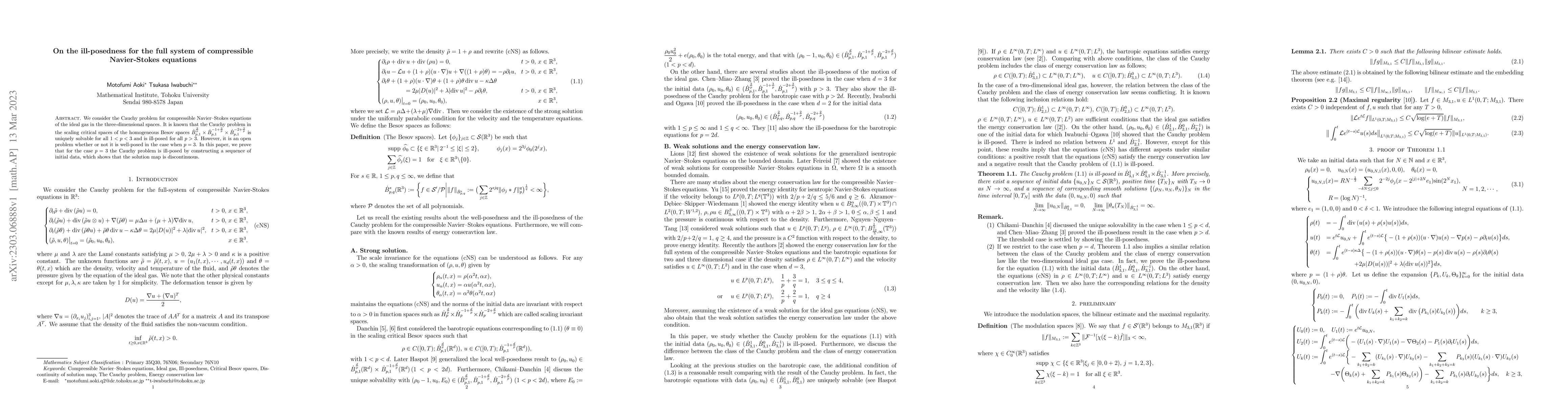Thumbnail for On the ill-posedness for the full system of compressible Navier-Stokes
  equations