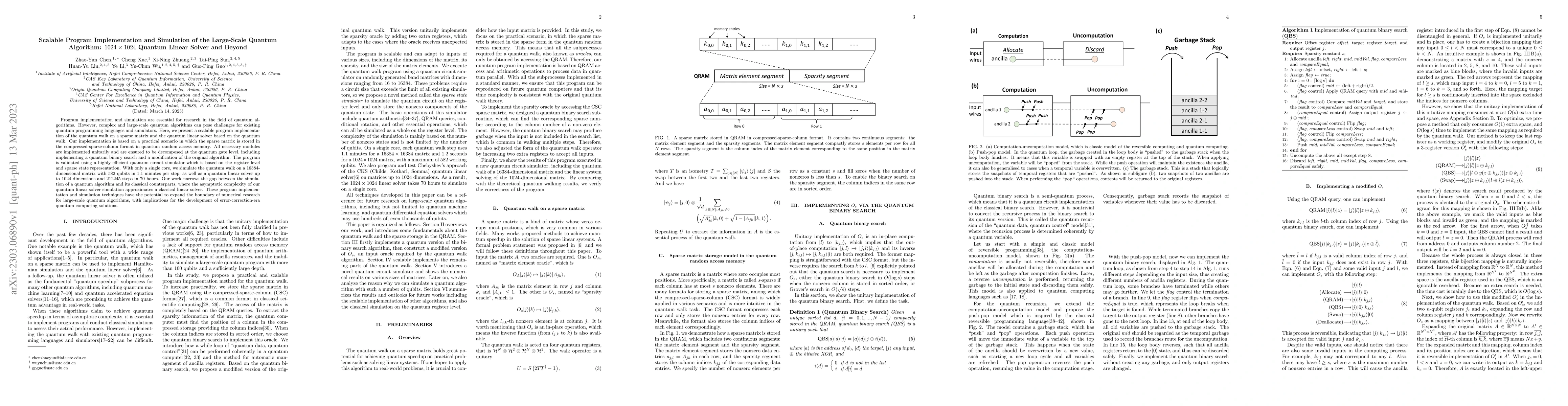 Thumbnail for Scalable Program Implementation and Simulation of the Large-Scale
  Quantum Algorithm: $1024\times 1024$ Quantum Linear Solver and Beyond