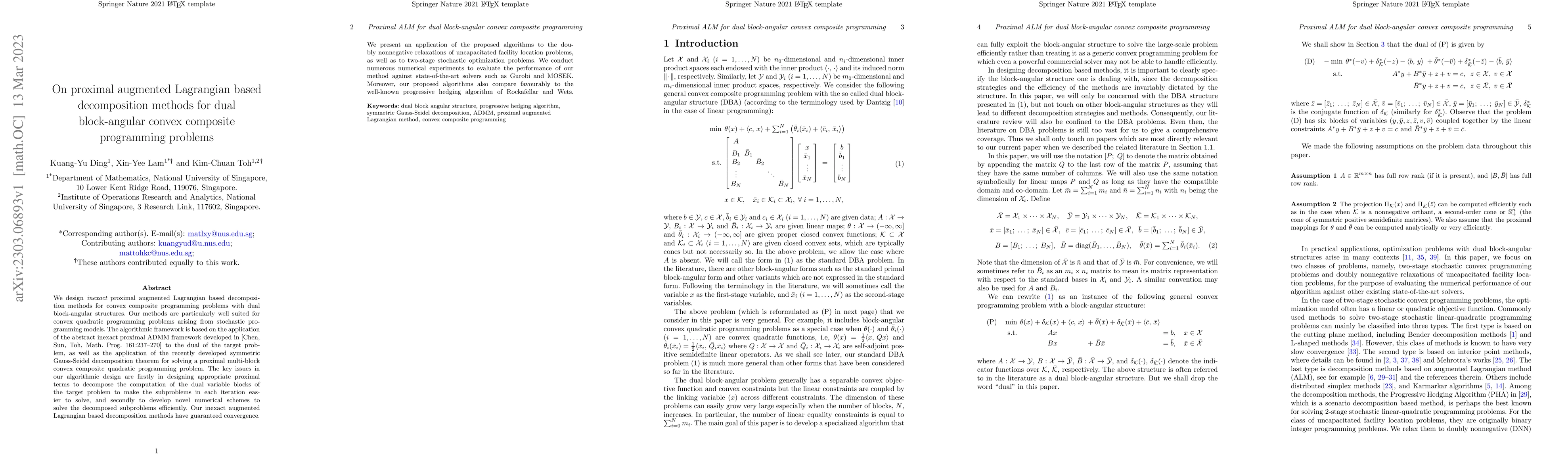 Thumbnail for On proximal augmented Lagrangian based decomposition methods for dual
  block-angular convex composite programming problems