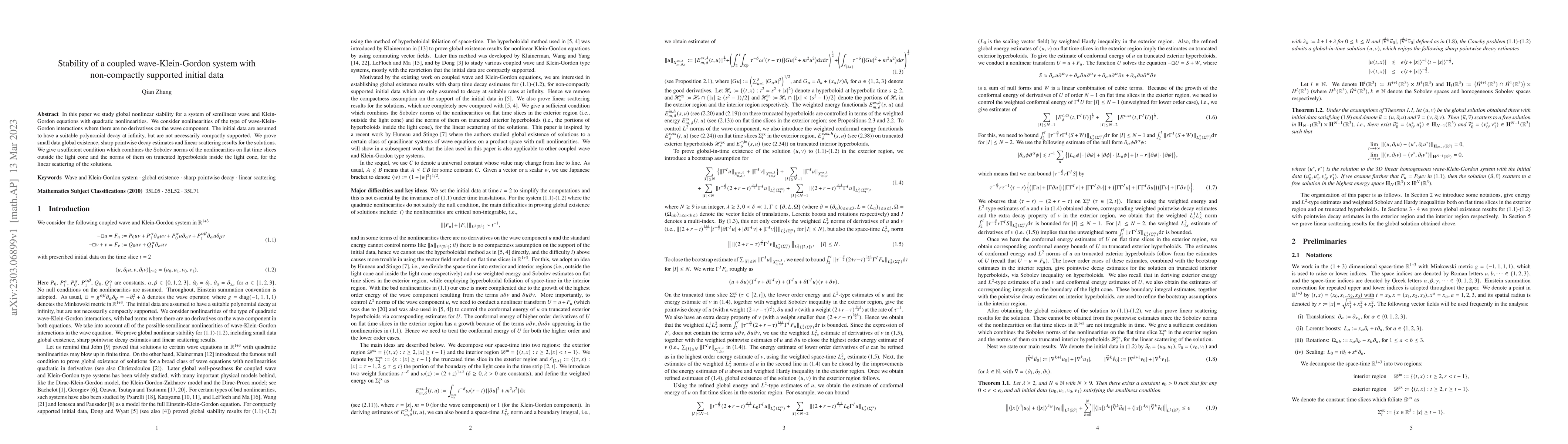 Thumbnail for Stability of a coupled wave-Klein-Gordon system with non-compactly
  supported initial data