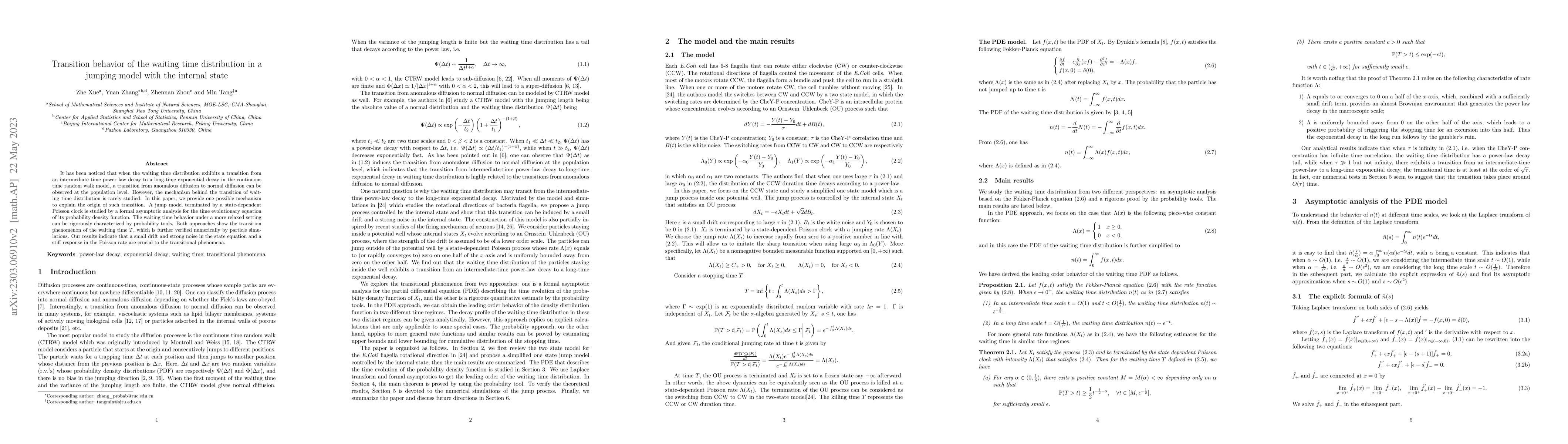 Thumbnail for Transition behavior of the waiting time distribution in a jumping model
  with the internal state