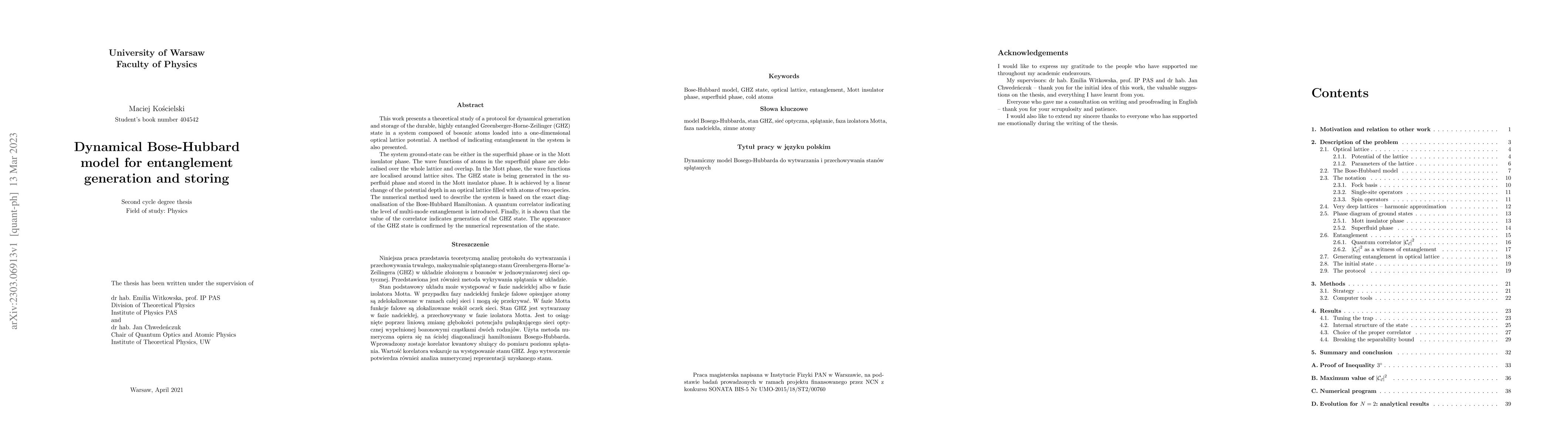 Thumbnail for Dynamical Bose-Hubbard model for entanglement generation and storing