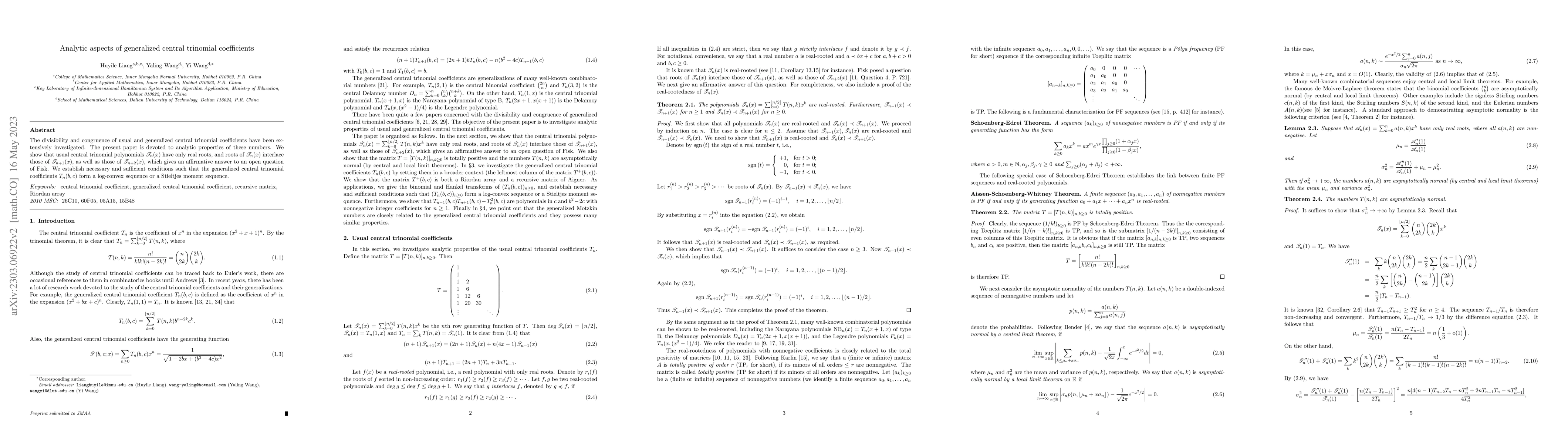 Thumbnail for Analytic aspects of generalized central trinomial coefficients