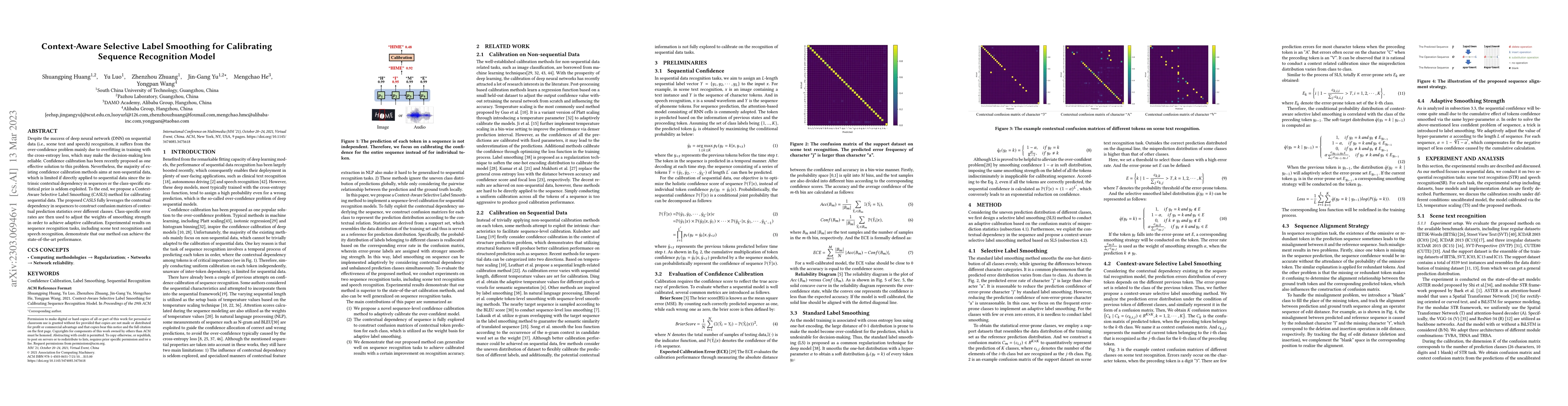 Thumbnail for Context-Aware Selective Label Smoothing for Calibrating Sequence
  Recognition Model